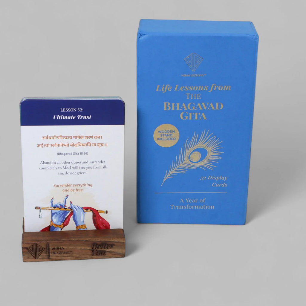 Bhagavad Gita 52 Shlokas Card Deck with Wooden Stand
