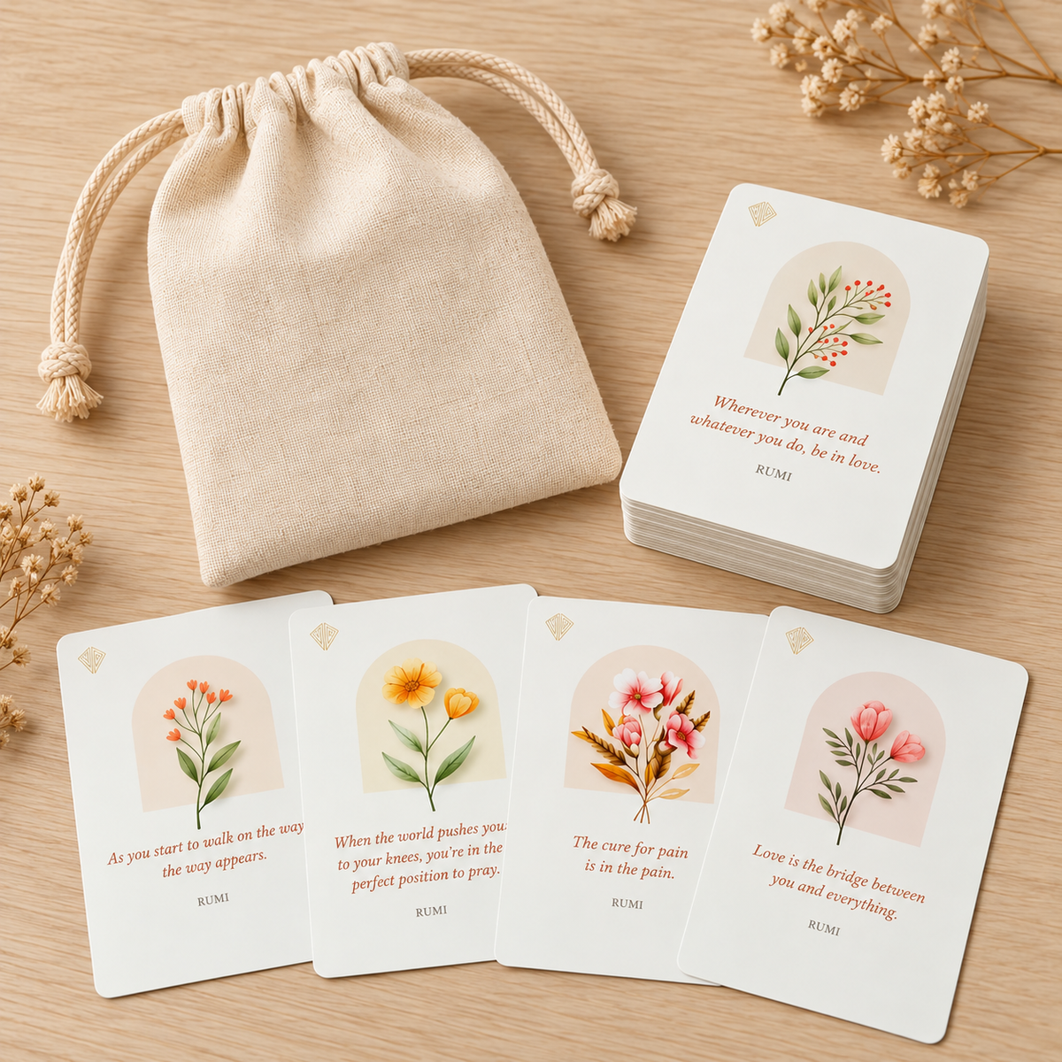 Rumi Wisdom Cards with Cotton Bag | 30 Inspirational Quote Cards